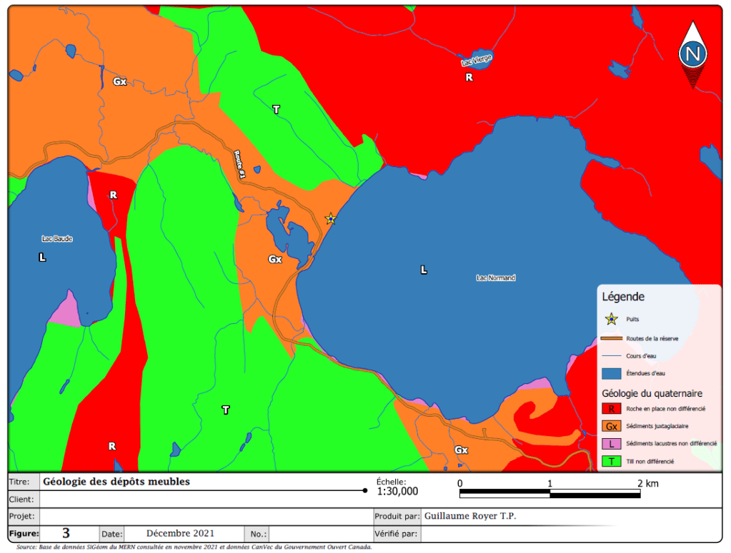 Carte géologique du quaternaire. Géologie des dépôts meubles.
